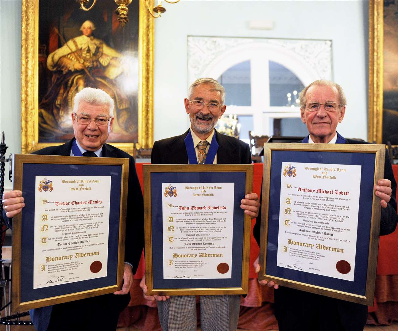 John Loveless was made an Honorary Alderman in 2016.
 He is pictured centre with other Honorary Aldermen Trevor Manley, left, and Anthony Lovett, right